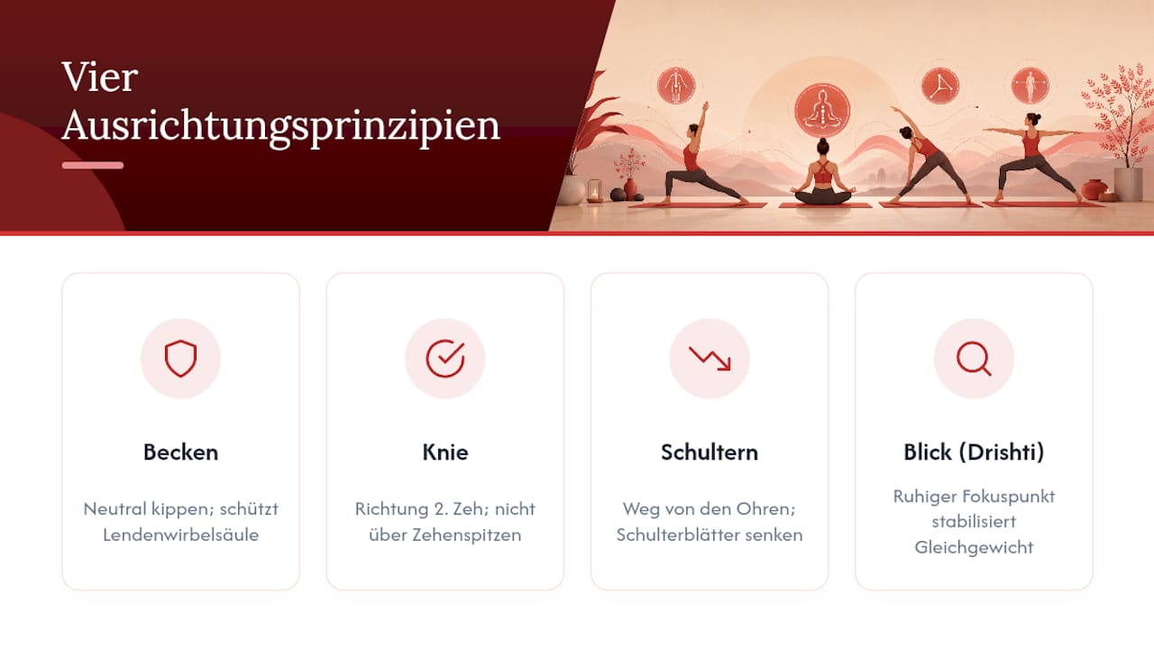 Grafik: Vier grundlegende Prinzipien für die richtige Ausrichtung beim Yoga für Anfänger